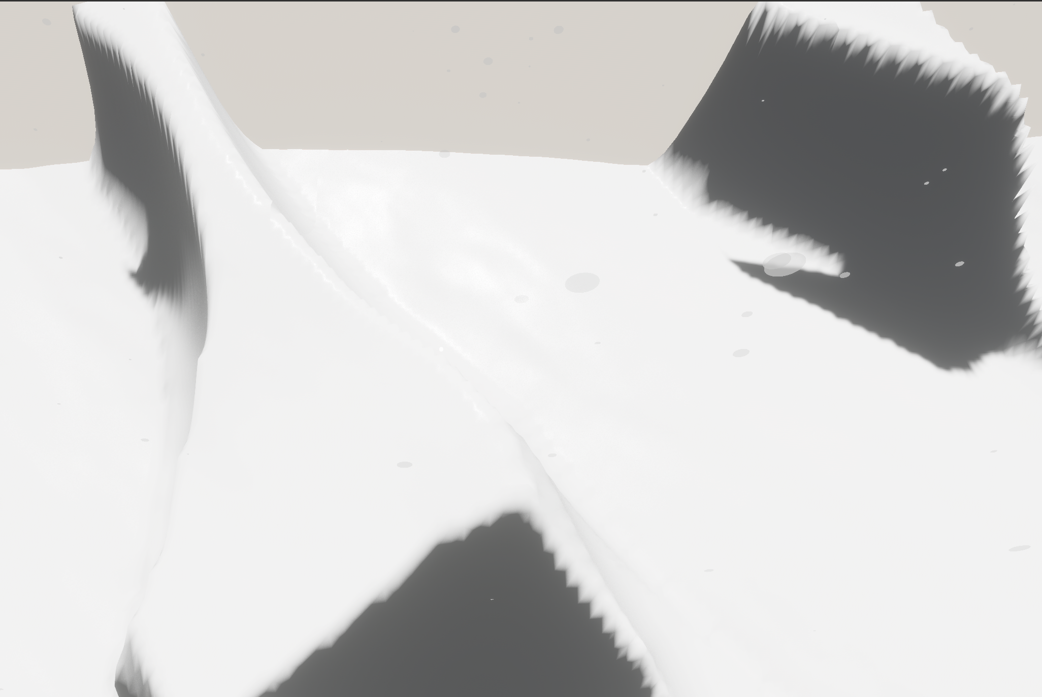 Side view on a white mesh with objects on it and some low-quality shadows.