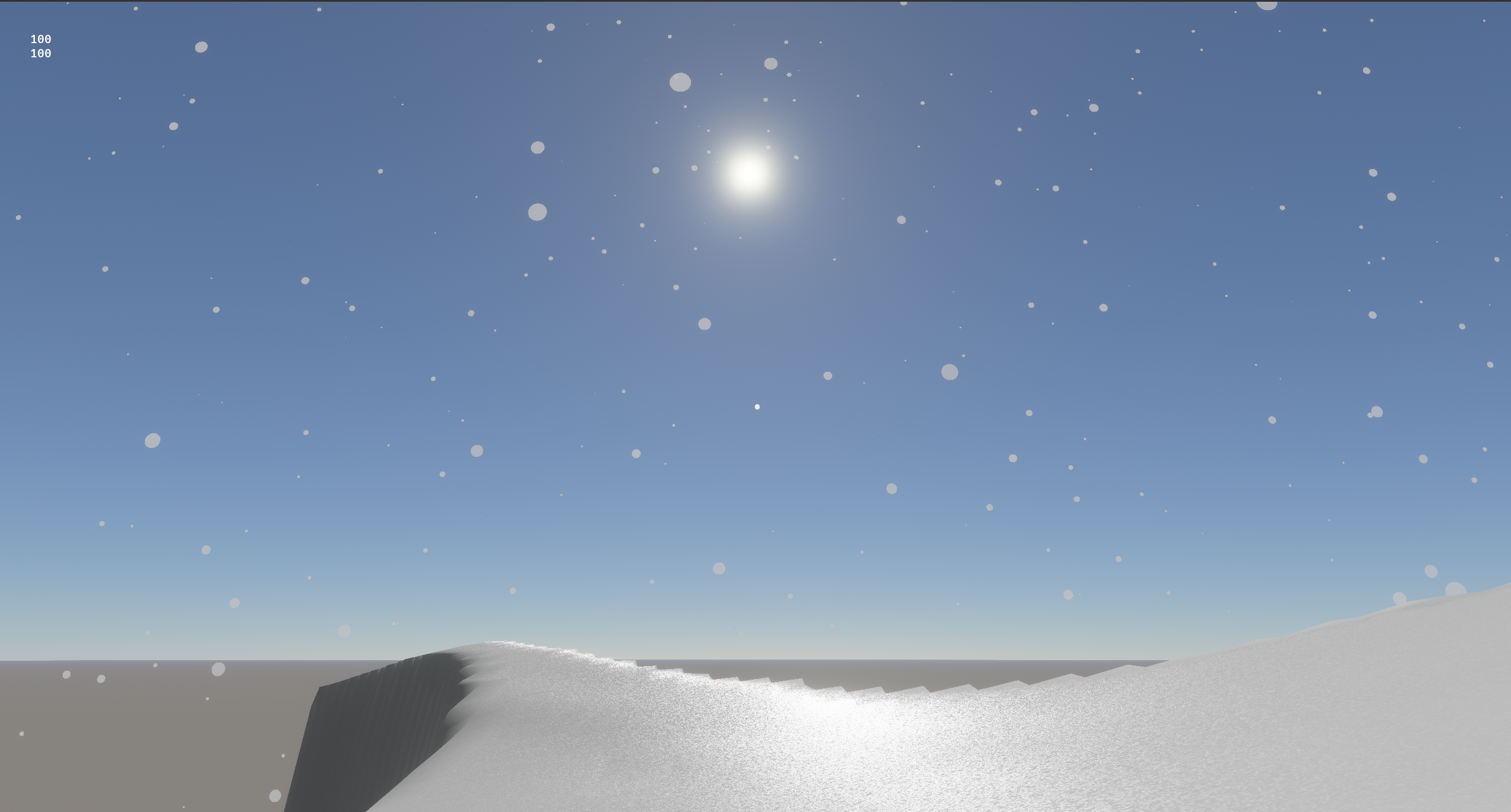 A picture of the sun and some ground with snow texture.