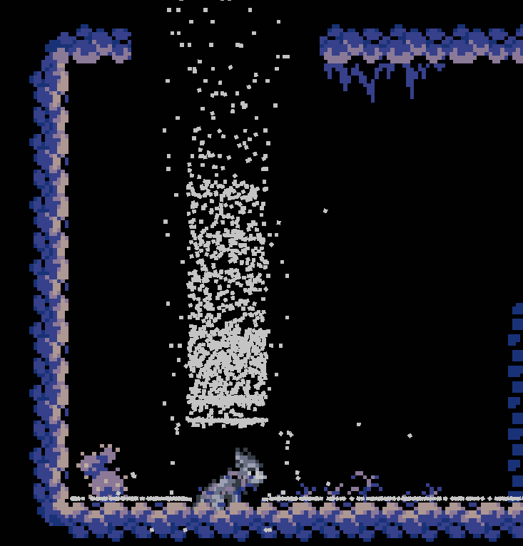 A lot of snow falling onto the wolf and jumping off it's collider.