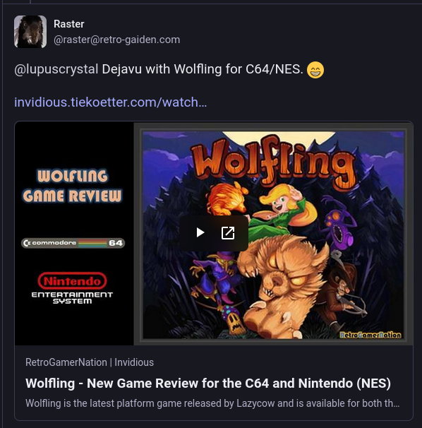 Raster said: '@lupuscrystal Dejavu with Wolfling for C64/NES. 😁'